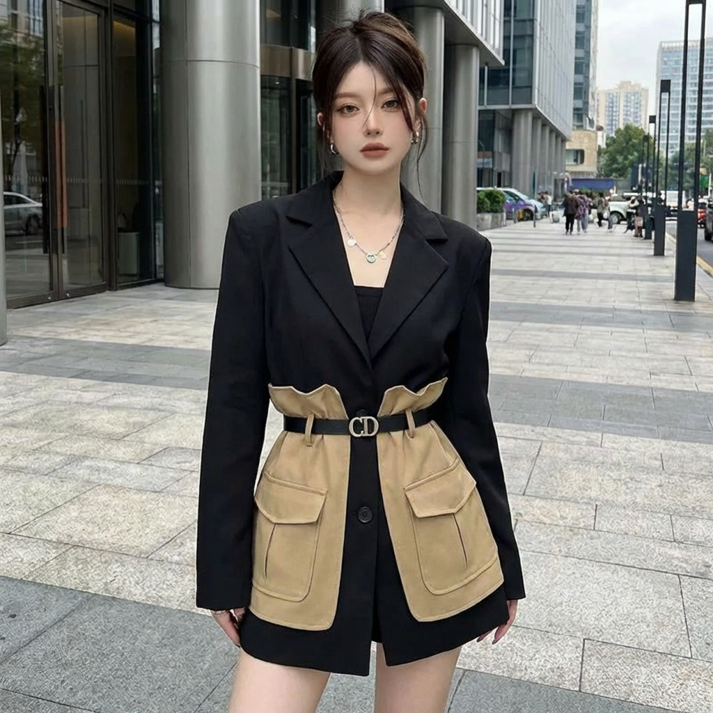Blazer Patchwork Mode Coréenne