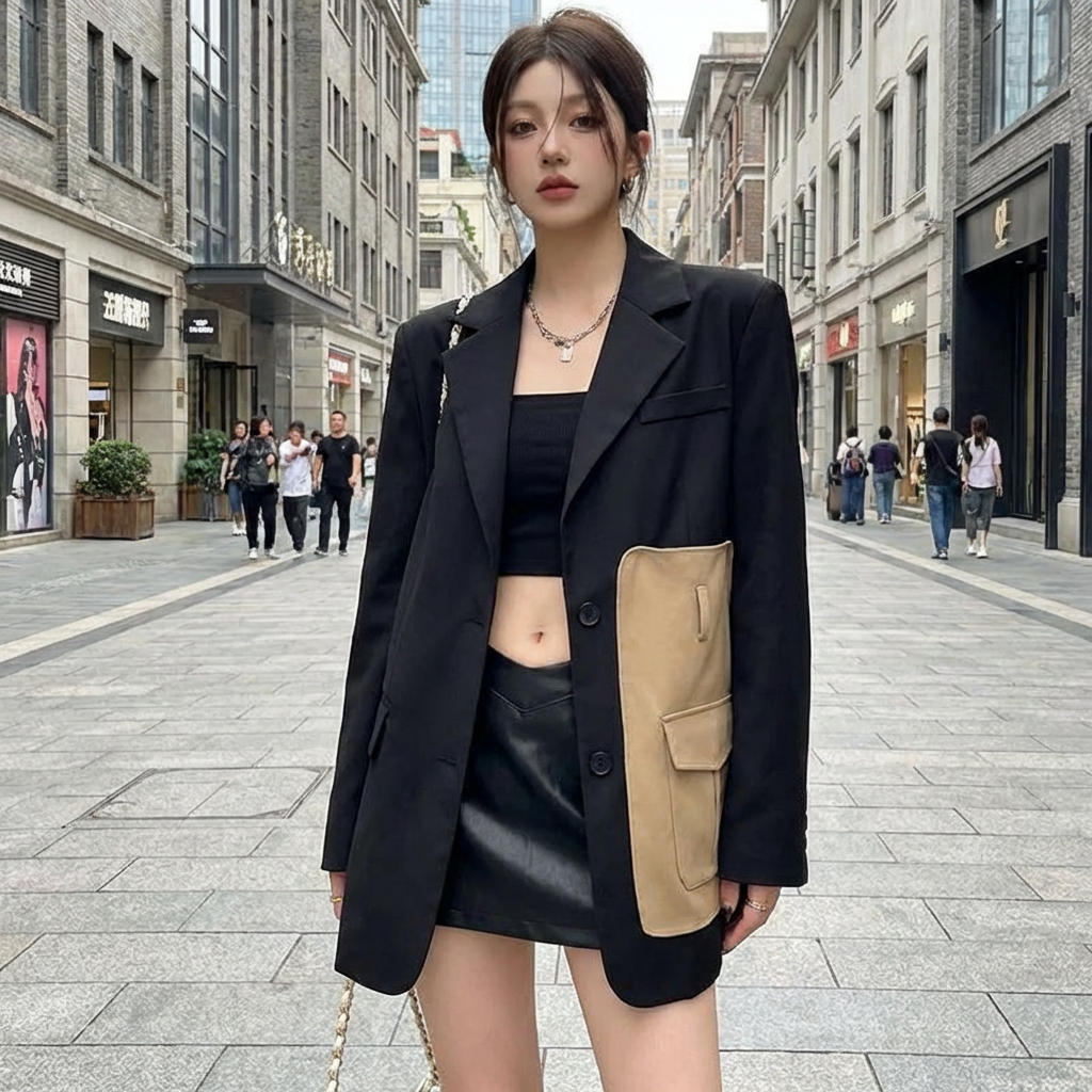 Blazer Patchwork Mode Coréenne