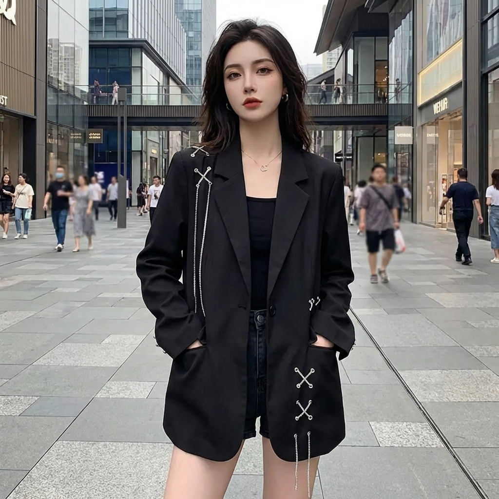 Blazer Coréen Ample Noir