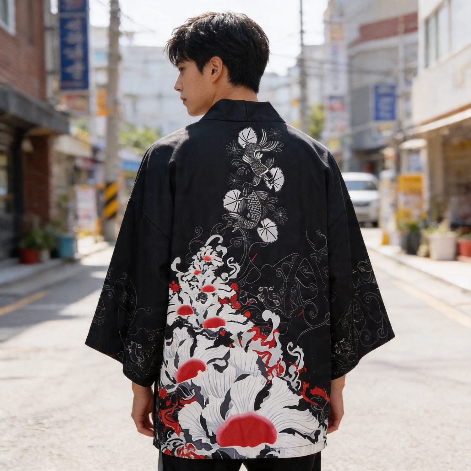 Kimono Streetwear Red Flowers