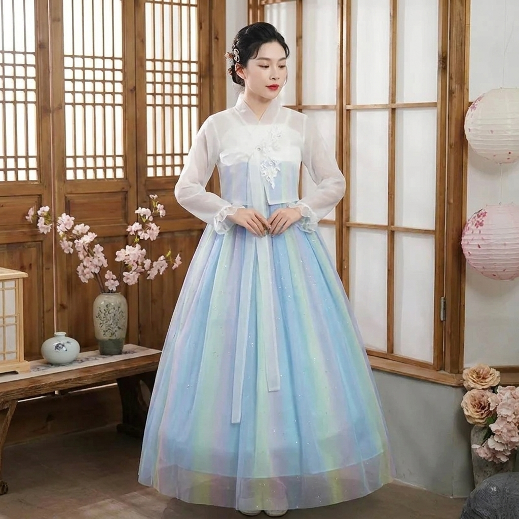 Hanbok Femme Bleu Pastel