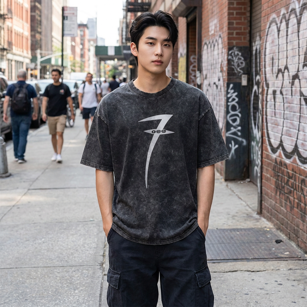 T-shirt BTS 7 Noir Délavé