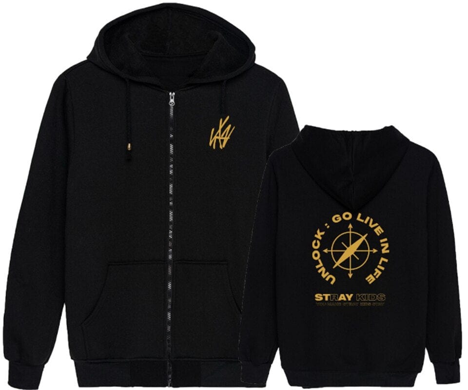 衣類　Stray Kids フリースジャケット ブラック 「Beyond LIVE - Stray Kids ’Unlock ： GO LIVE IN LIFE’」 Official Stray Kids Unlock: Go LIVE In Life Fleece Jacket