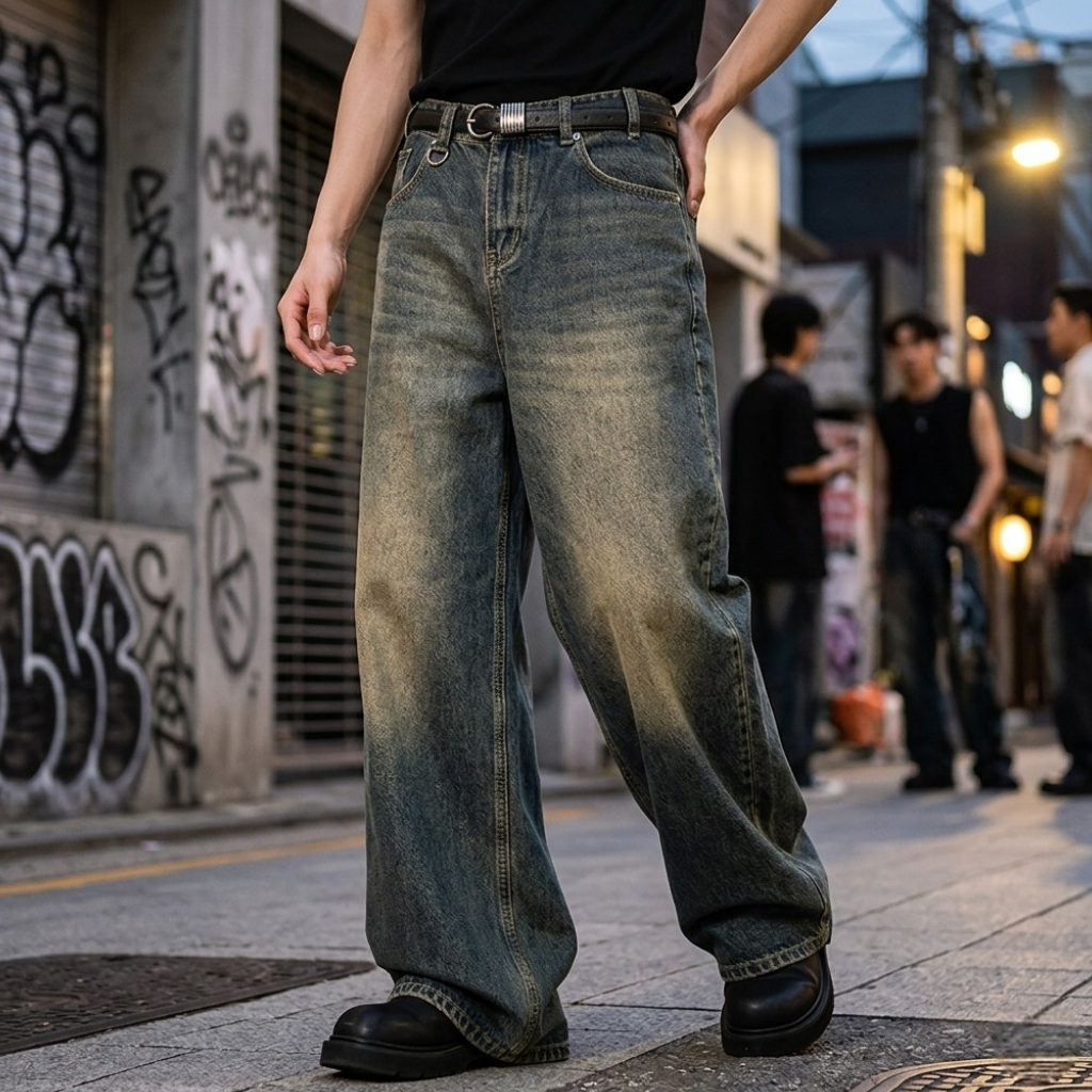 Jean Baggy Bleu Effet Washed