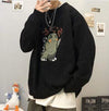 Zongke Black Knitted Sweater Men Winter Mens Clothes Pullover Mens Sweaters Harajuku Sweater Little Monster Print 2021 M-3XL